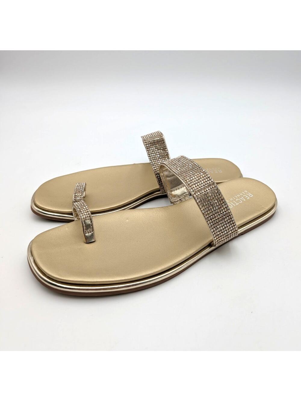 Reaction Kenneth Cole Wilfred Toe Loop Flat Sandals Women's Gold Size US7.5 EU38